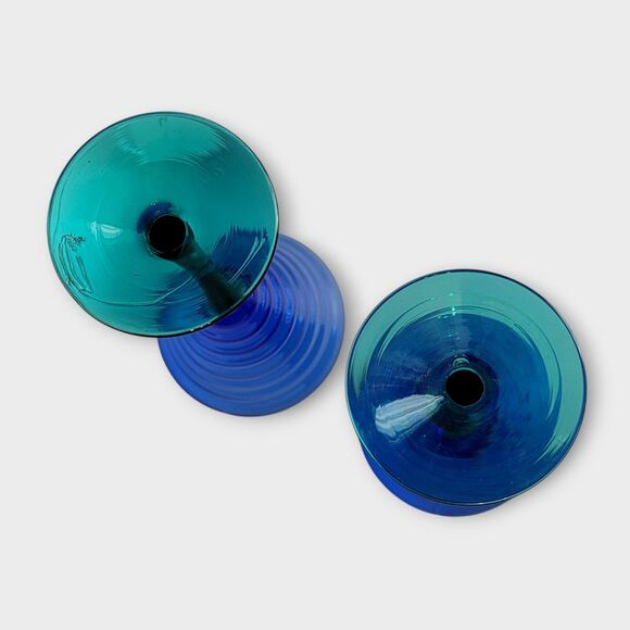 Pier 1 Cobalt Blue Teal Stem Beehive Wine Glasses Water Goblet 2 Pcs 9 Inches - Picture 9 of 12